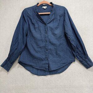 Sundance Shirt Womens Medium Blue Stripe 100% Cotton Button Front Top Blouse